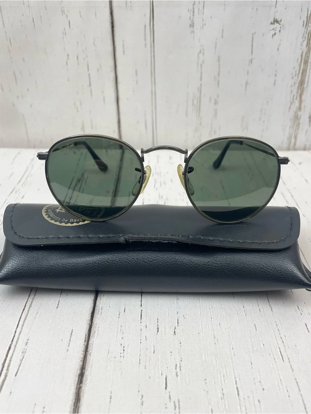 Vintage Ray-Ban W1576 Classic Metal Round Bausch & Lomb Glass G-15 Green Lenses